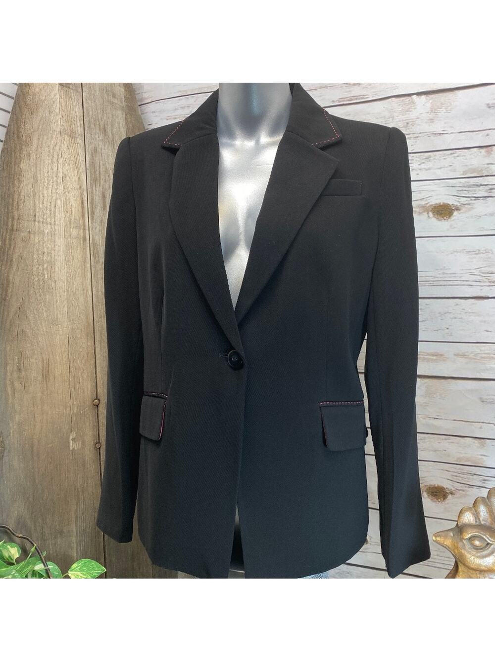 Sharagano Black Blazer Jacket Dress Coat Hot Pink Pic Stitch Stitching 10 NWT